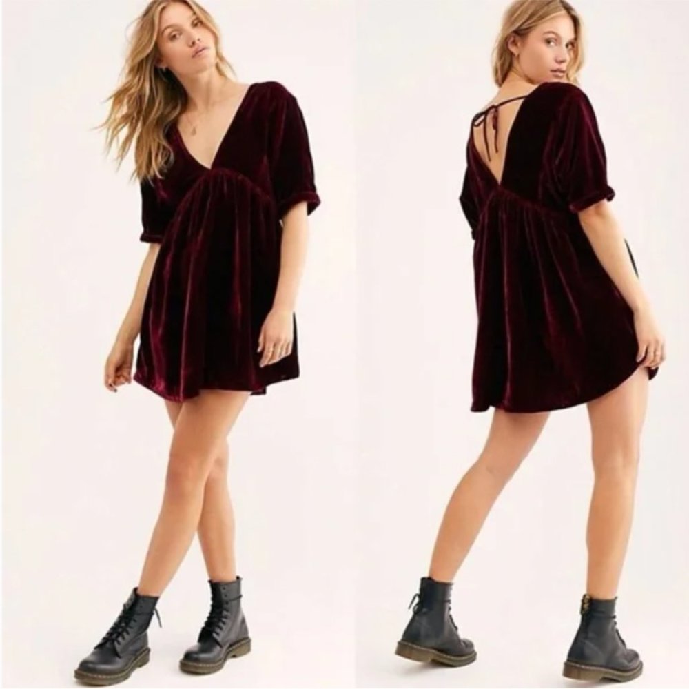 FREE PEOPLE Ivy Velvet V-Necked Mini Dress Size M